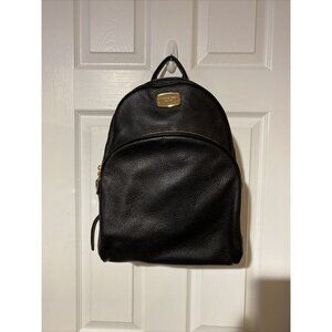 Michael Kors Black Leather Abbey Backpack Black Gold